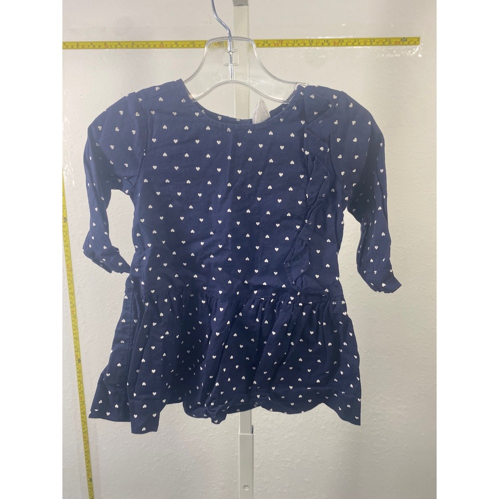 Baby Gap Toddler Girls Navy Blue Heart Print Peplum Top Long Sleeve 12-18 Months